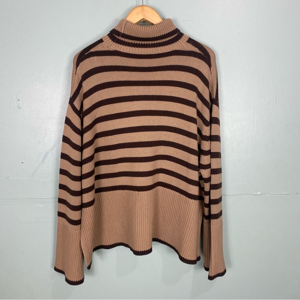 Toteme Brown Striped Signature Turtleneck Sweater Chunky Draped‎ Sz M Wool Blend - Picture 9 of 10